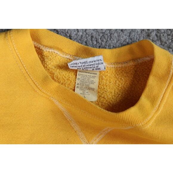 Looney Tunes Sweatshirt Vintage Taz Large Small Face Yellow 1995 USA - Picture 5 of 14